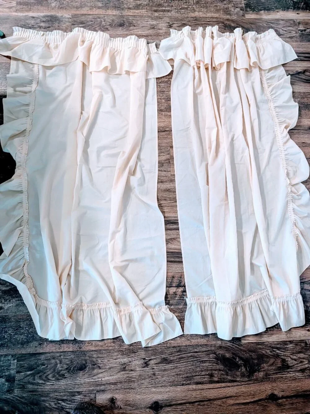 VTG Set of 6 Sears Ruffled Cream Curtains Panels w/ Tie Backs 64X48 3 Windows